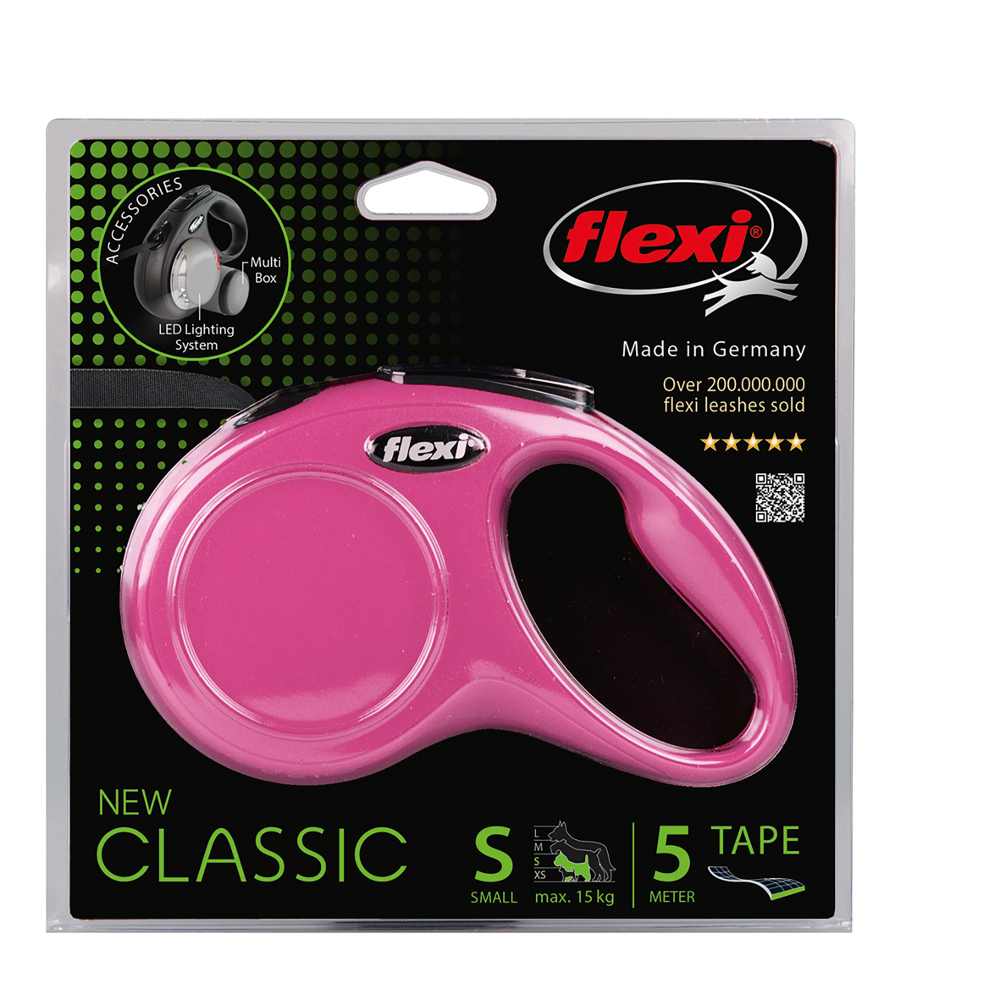 Smycz Flexi Classic 5 m taśma S max 15 kg różowa – zdjęcie 2