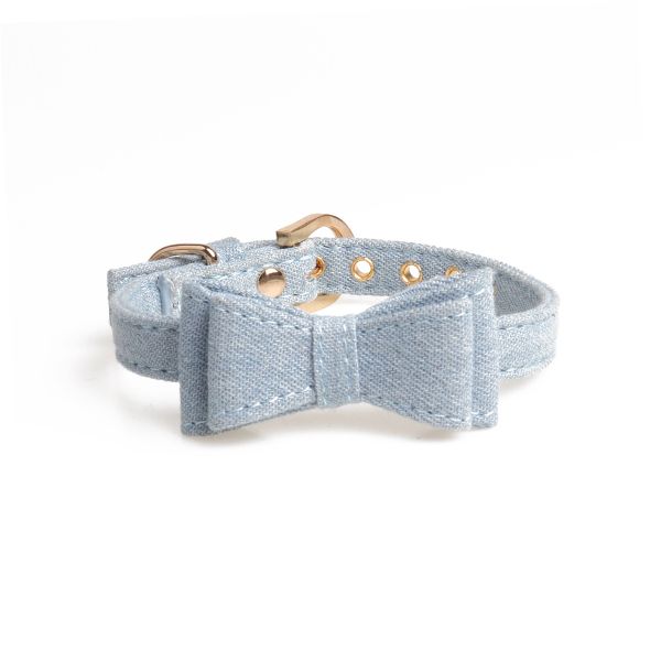 Obroża niebieska kokarda Jeans S 32 cm