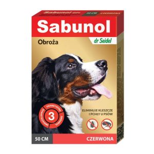 Obroża Sabunol przeciw kleszczom i pchłom 50 cm czerwona