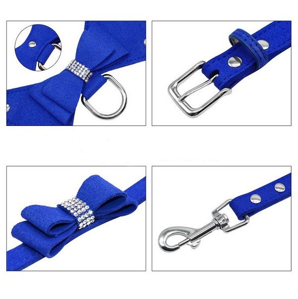 Komplet szelki i smyczka ozdobna M niebieskie – zdjęcie 2