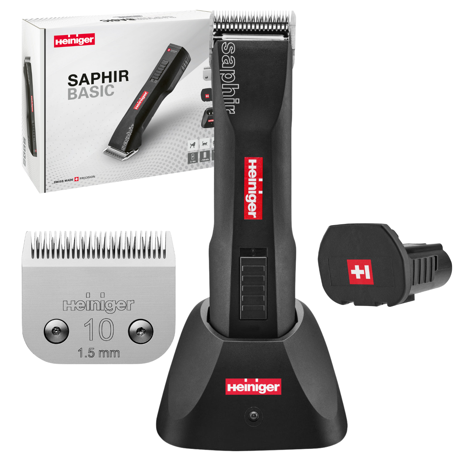 Maszynka Heiniger Saphir Basic Black z ostrzem nr 10 i 1 baterią