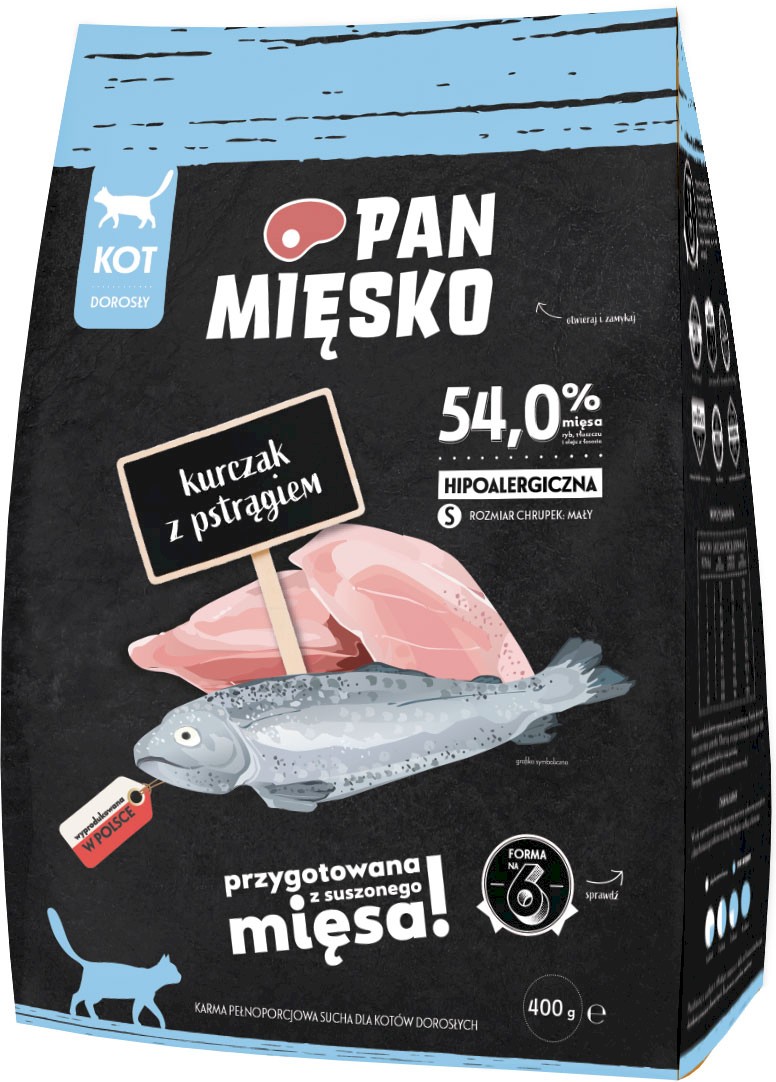 Karma sucha dla kota kurczak pstrąg 400g kulki rozmiar S
