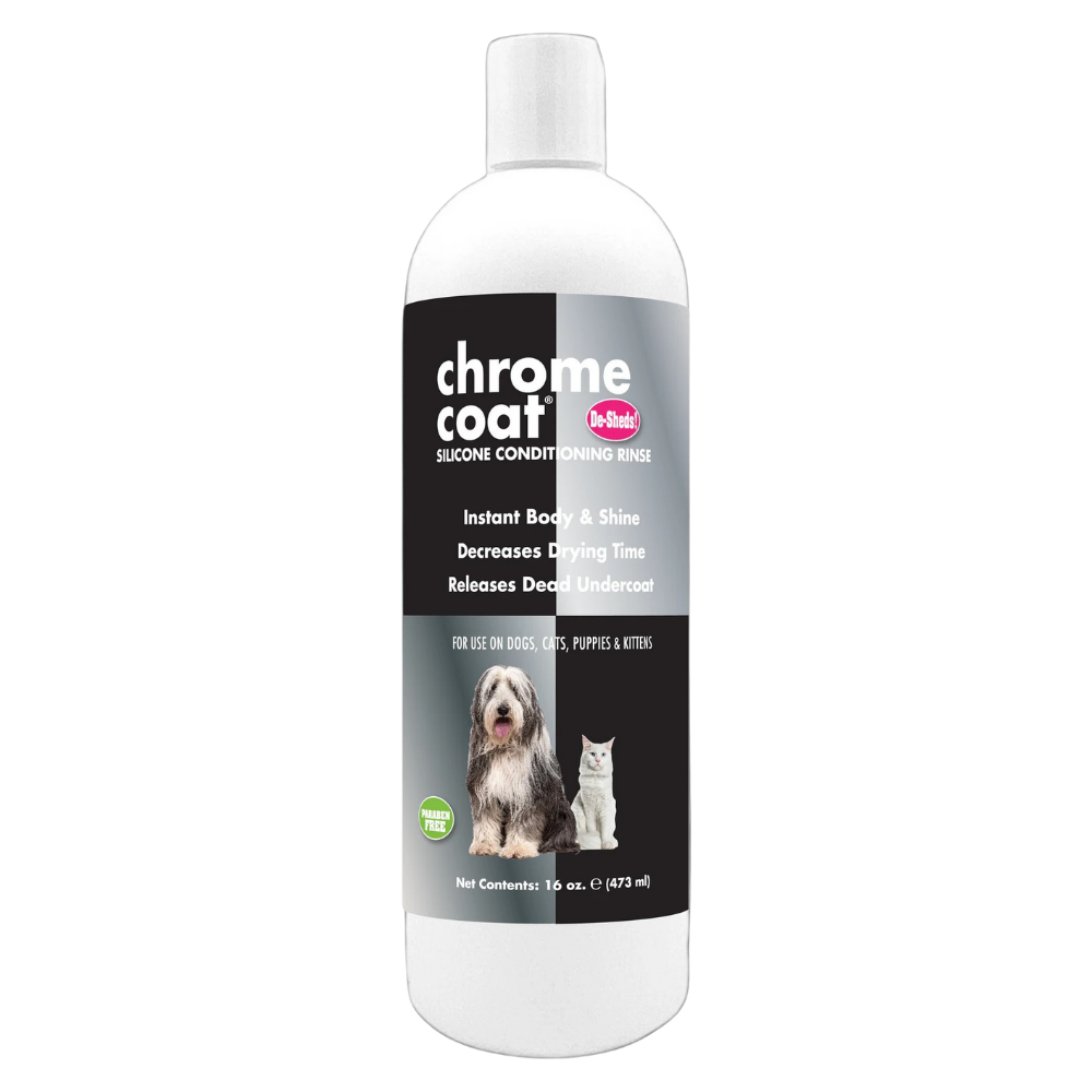 Odżywka Chrome Coat 473 ml 1:32 ułatwia rozczesywanie Błyskawiczne nawilżenie. Olśniewający blask. Sierść jak jedwab