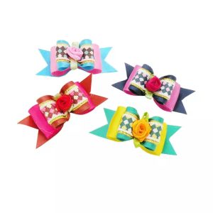 Kokardki z różyczką 4 sztuki mix kolorów
