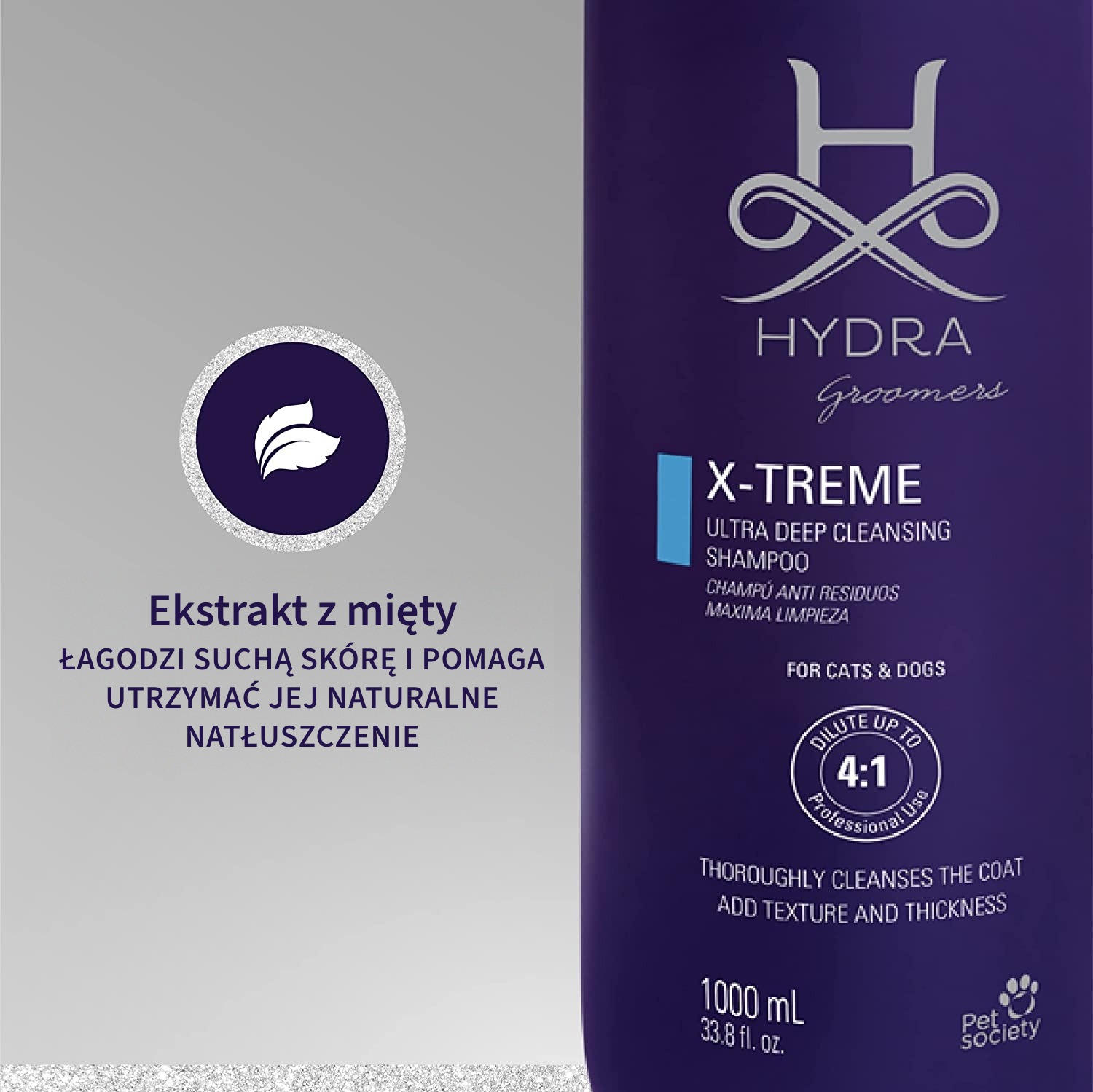 Hydra X-Treme – szampon głęboko oczyszczający dla psów i kotów, 1 L, koncentrat 4:1 – zdjęcie 4